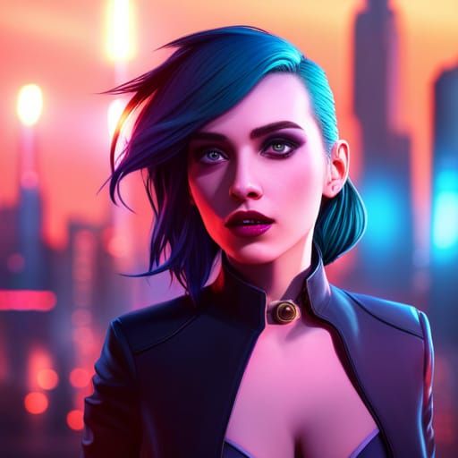 Gothic Woman in Dark Urban Neon Concept Art