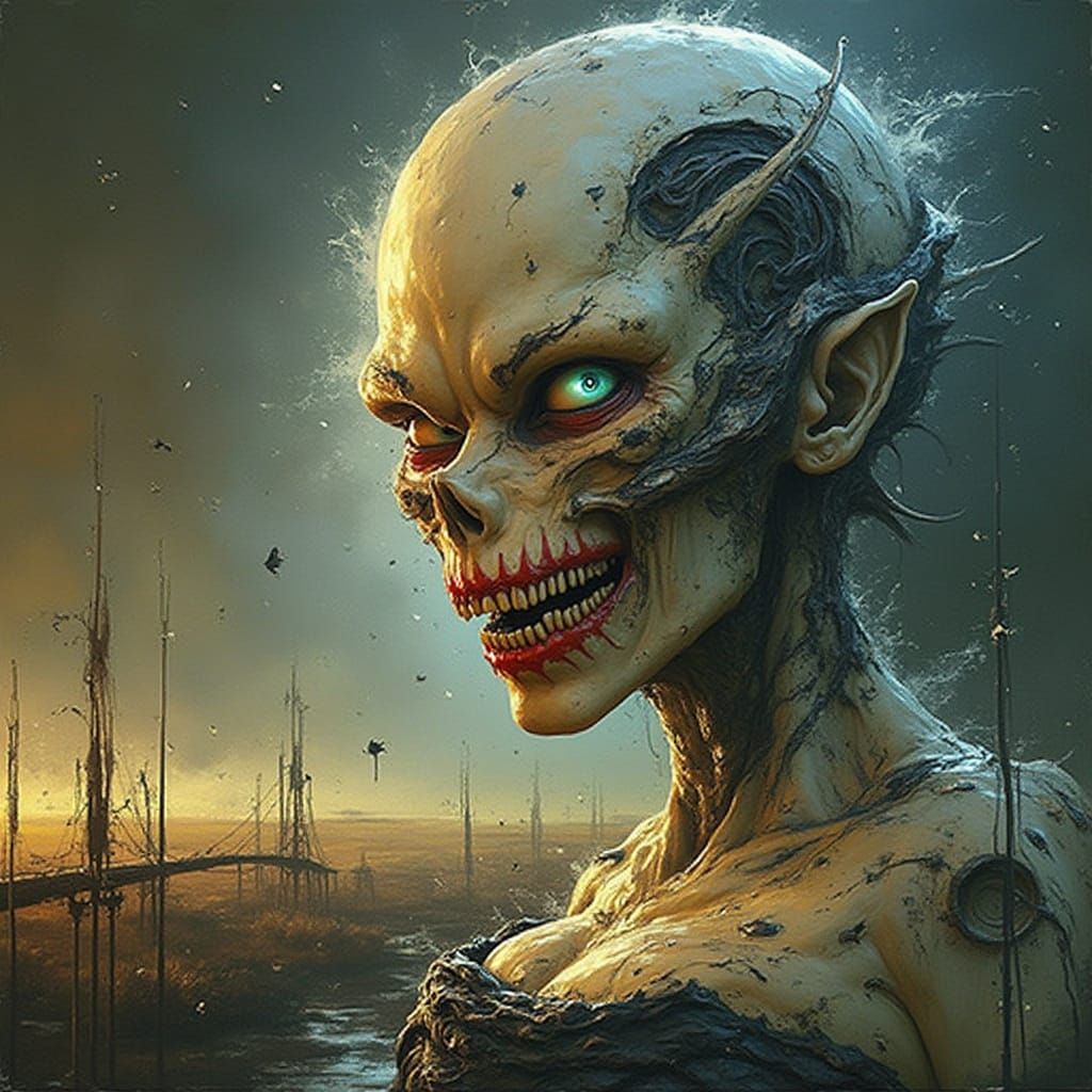 Demonic Female Face in Surreal Abstract 3D Style