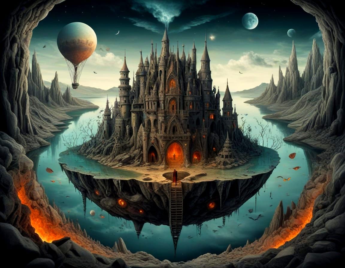 Surrealistic Depiction of Celestial and Terrestrial Worlds