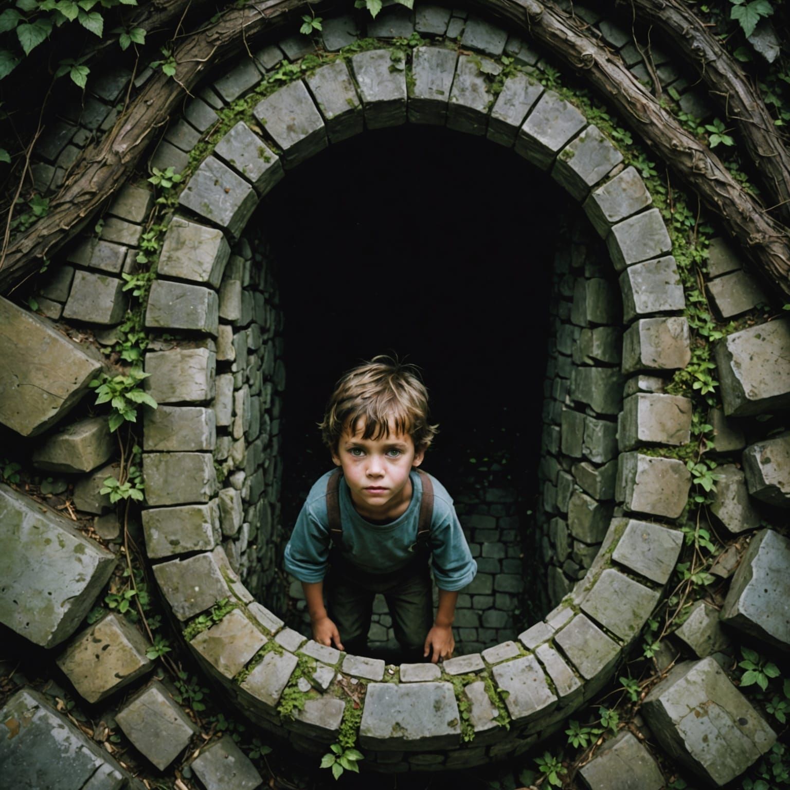 Dark Fantasy Scene of a Child and a Slimy Creature