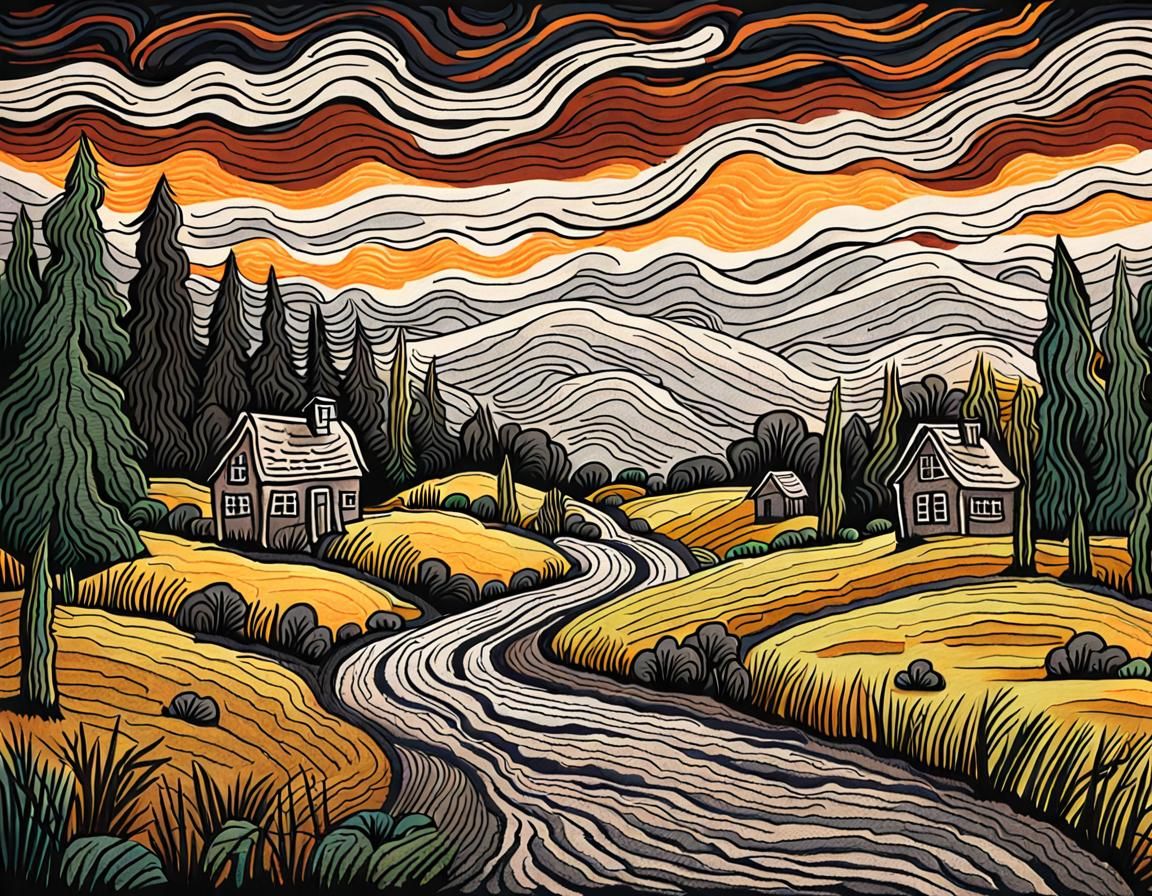 Expressive Naive Art Landscape Drawing with Felt-Tip Pens