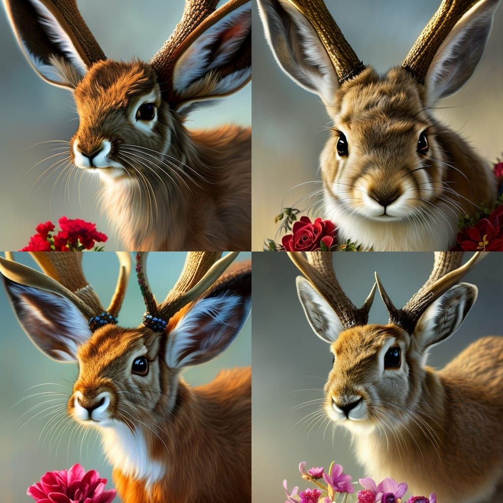 Adorable Jackalope Portrait with Flower Crown