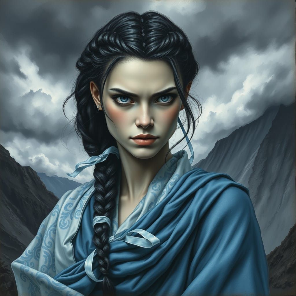 Serene Storm Mage with Piercing Gaze