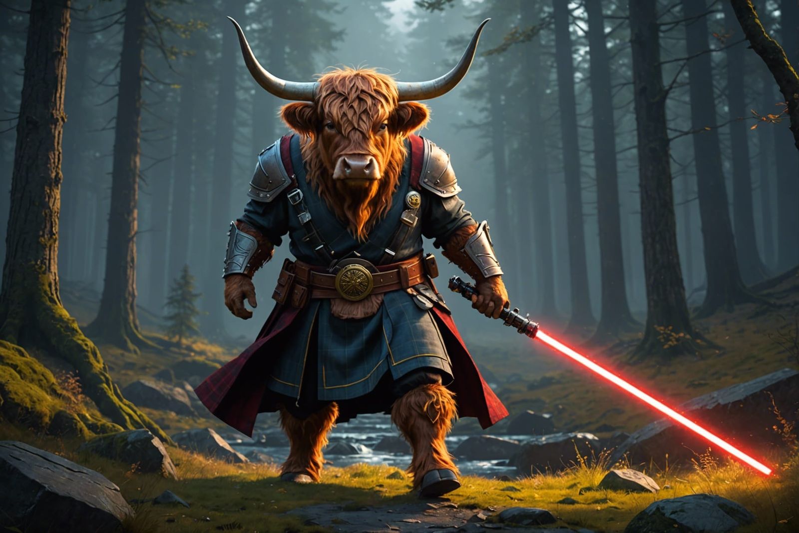 Kilted Highland Cow Lightsaber Masterpiece in Dark Fantasy S...