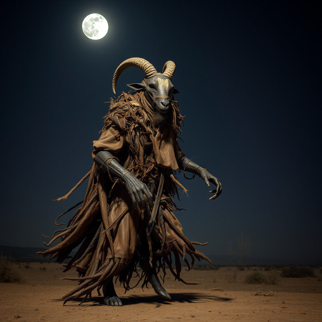 Eerie Boujloud Creature Dancing Under Moonlight