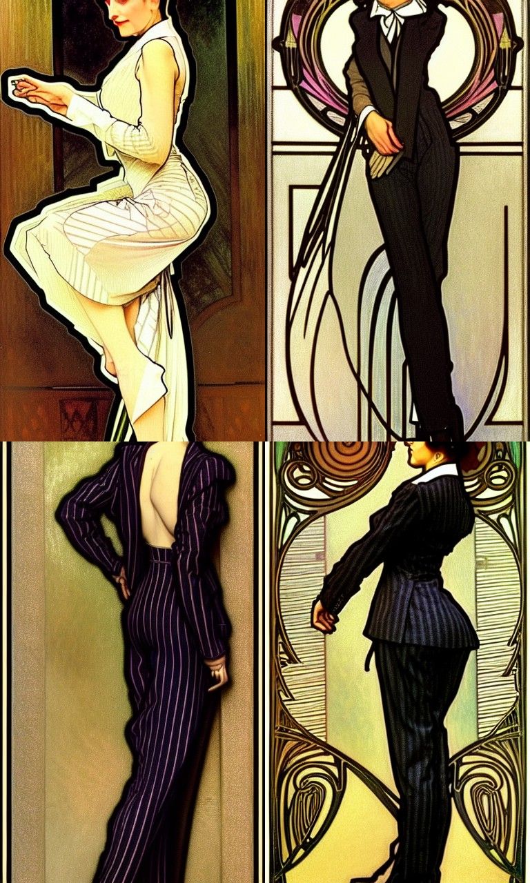 Sensual Woman in Suit, Art Nouveau Oil Painting