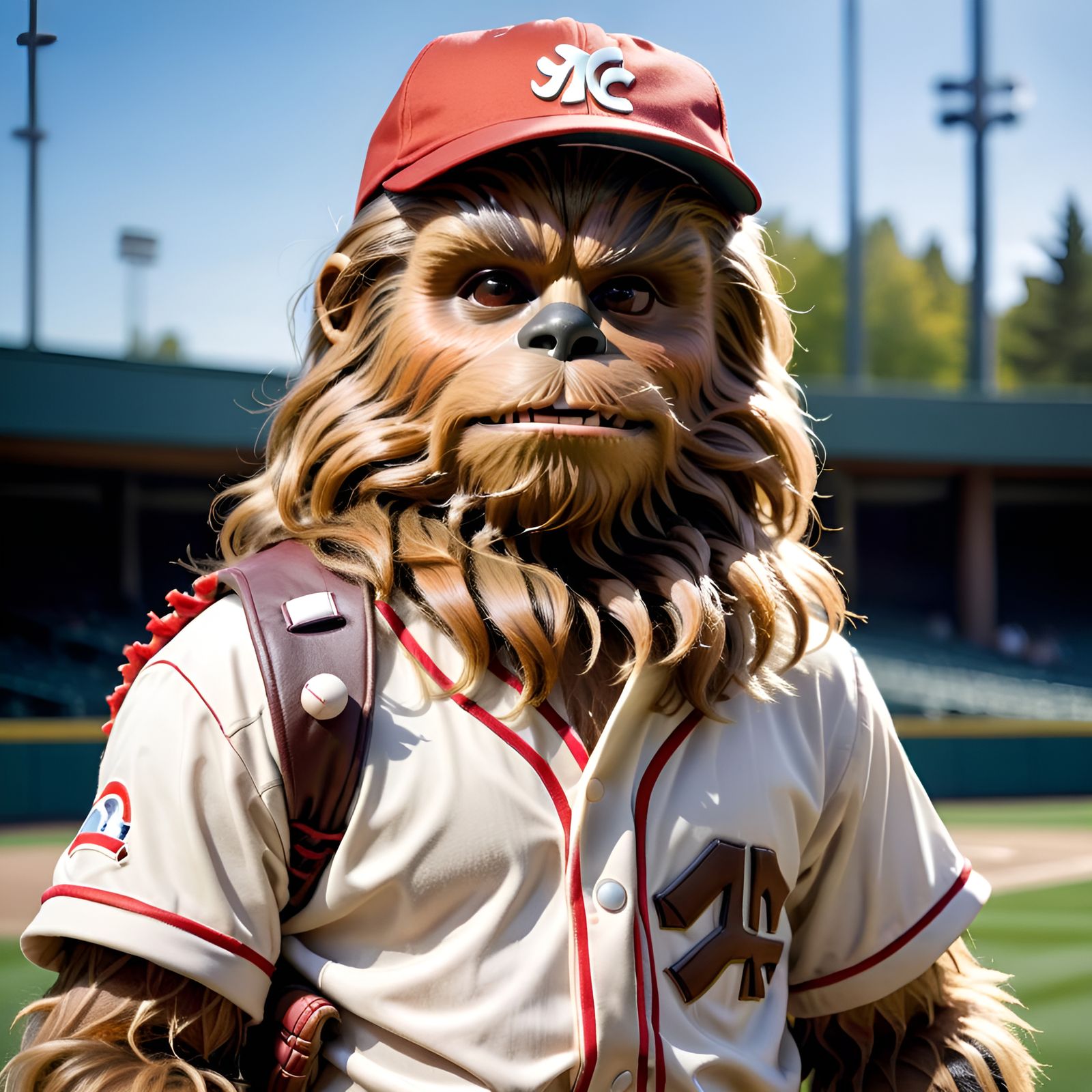Chewbacca as Baseball Player in Sunny Portrait