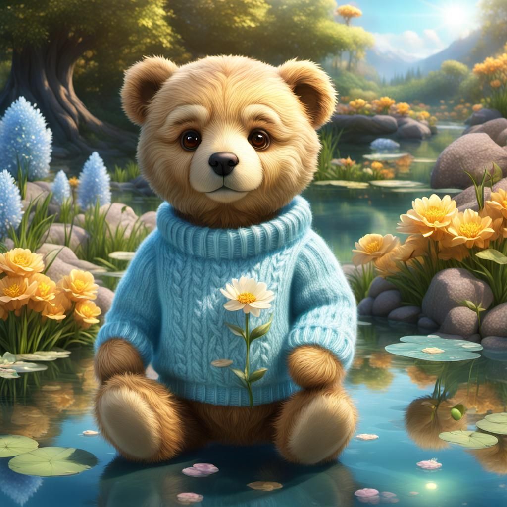Teddy Bear in a Magical Garden, Digital Painting