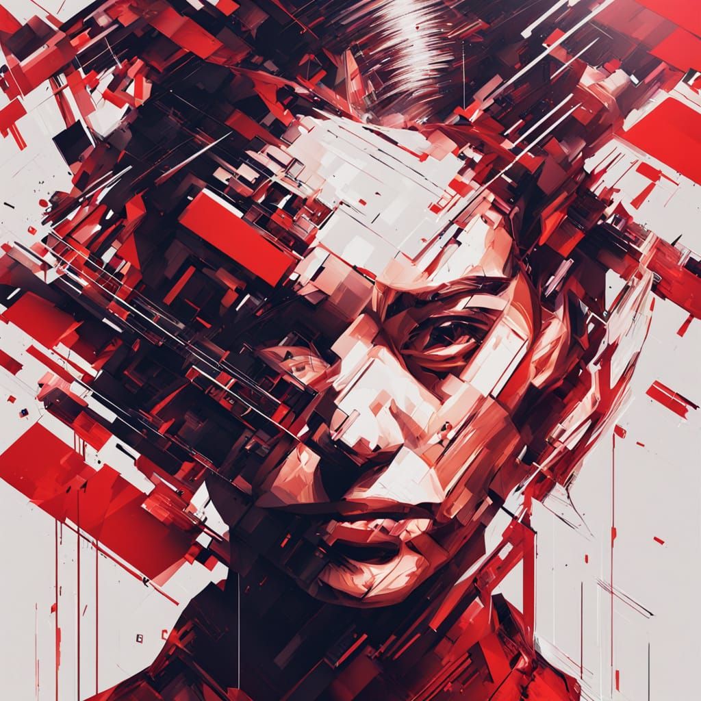 Glitch Art Portrait of Woman in Red Dress