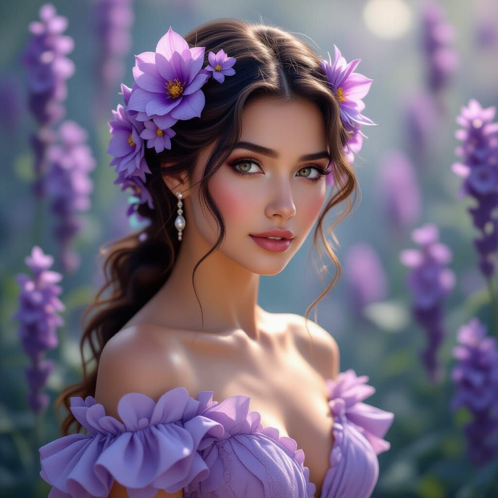 Woman in Lavender Dress: Fantasy Realism Concept Art