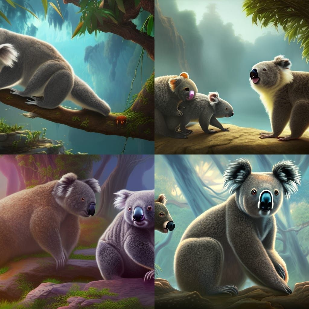 Koala Bear, Wombat and Kangaroo Fantasy Art