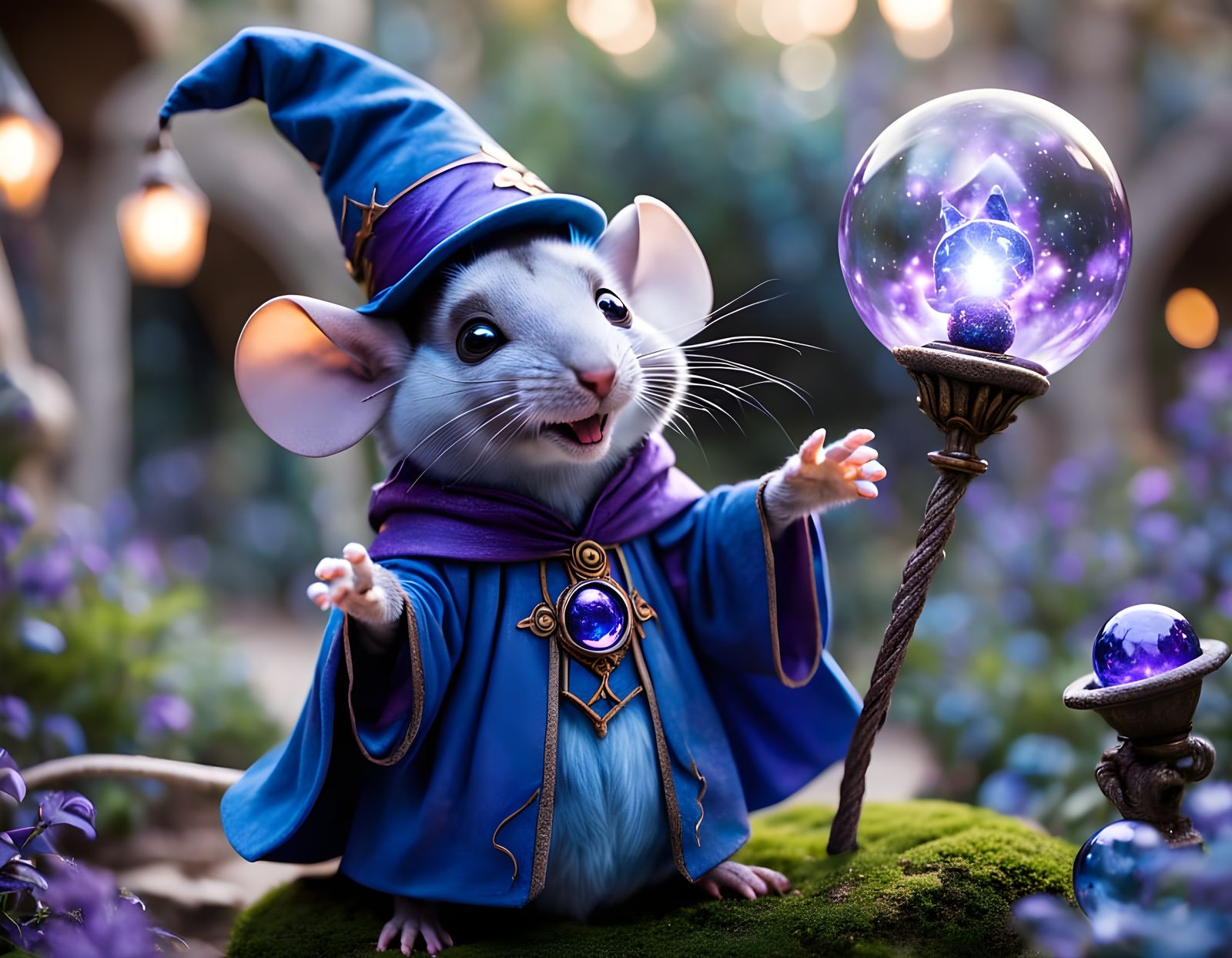 Mouse Wizard with Orb in Magic Garden