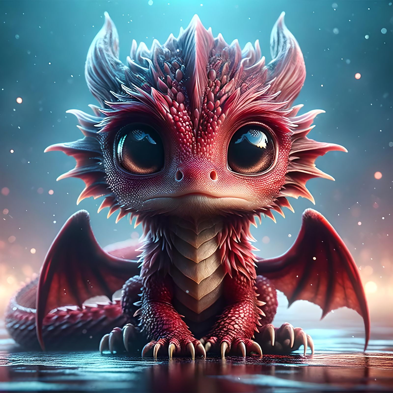 Endearing Red Dragon in Hyper-Realistic Style
