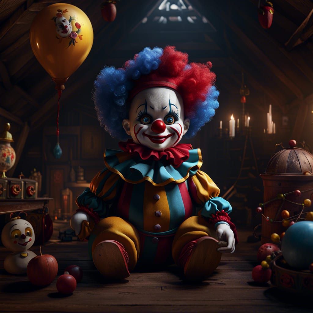 Clown Doll in Attic: Detailed Matte Painting