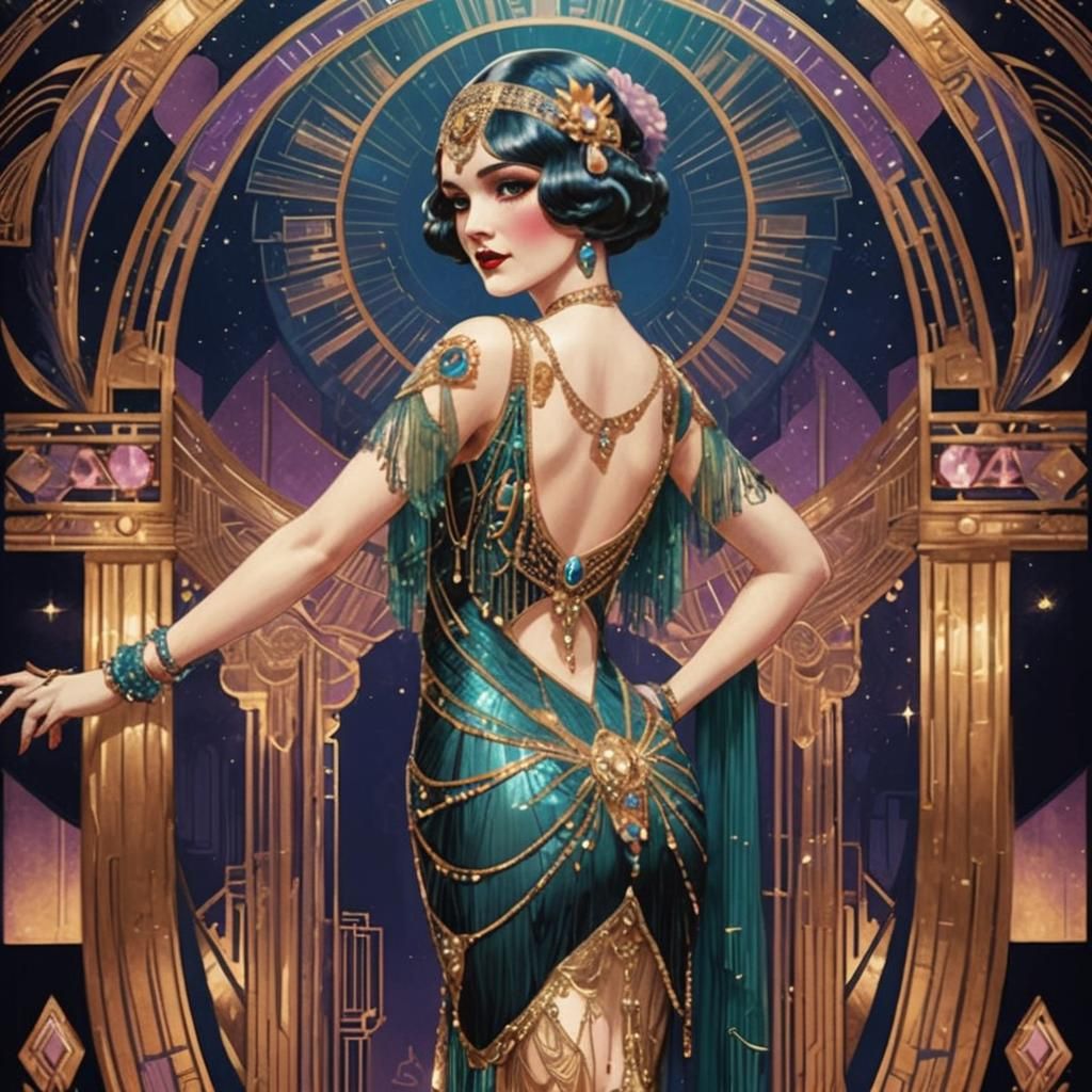 Art Deco Burlesque Dancer on Stage in 1920s Style