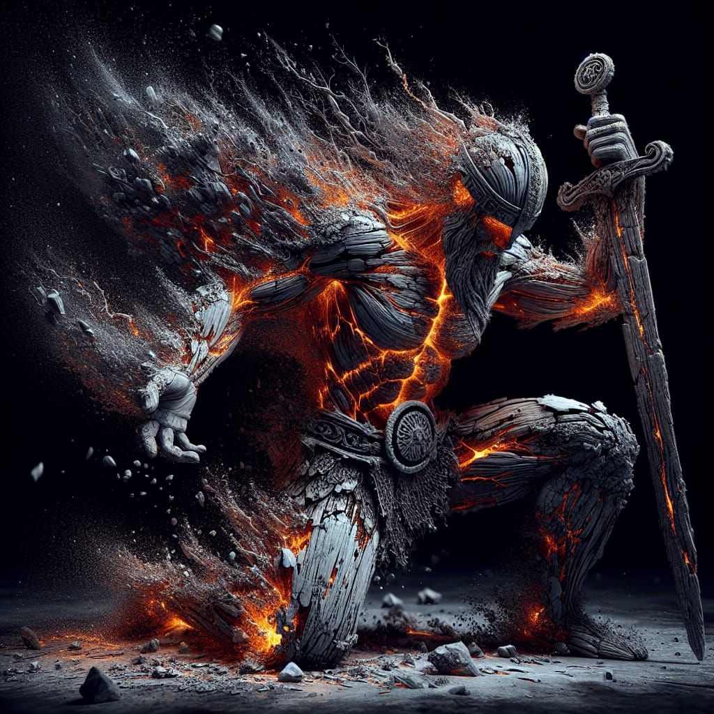 Viking God of Fire Disintegrating in Digital Art