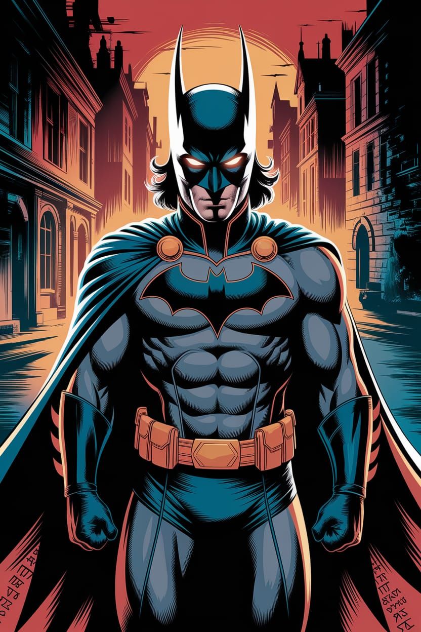 Dark Vigilante Emissary in Gothic Cityscape