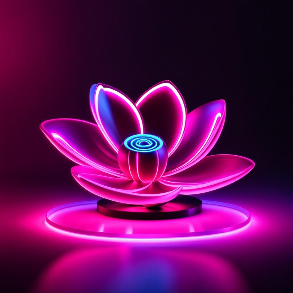 Glowing Neon Flower Hologram Sculpture