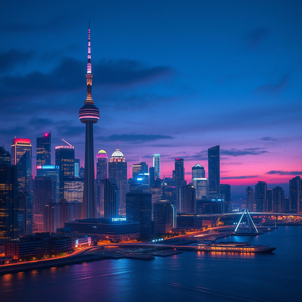 Toronto Skyline at Night in a Cinematic Style