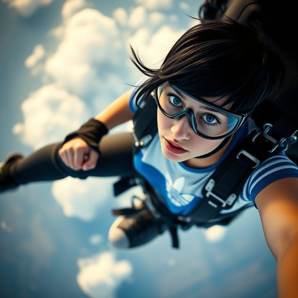 Woman Skydiving in Dramatic Cinematic Still