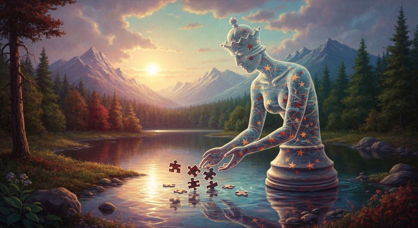 Water-Filled Chess Queen with Star Adornments Collects Puzzl...