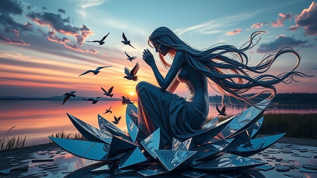 Surreal Bio Art Sculpture in Ethereal Landscape with Glowing...