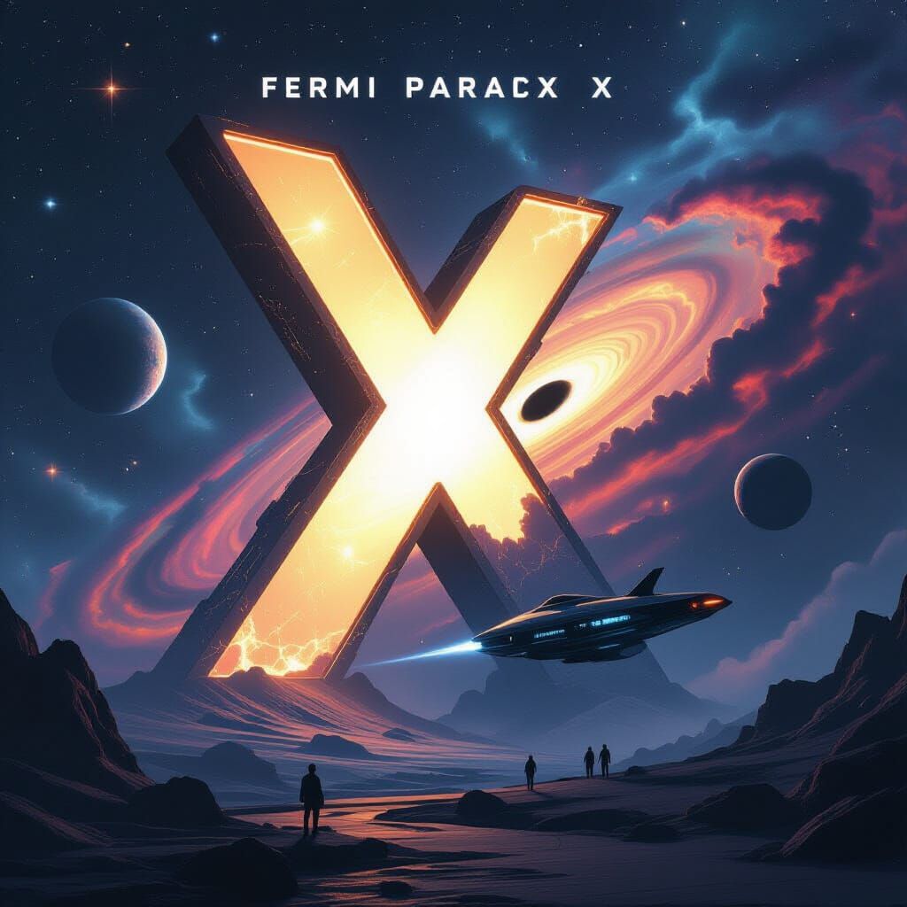Sci-Fi Book Cover: Fermi Paradox X in Cyberpunk Style