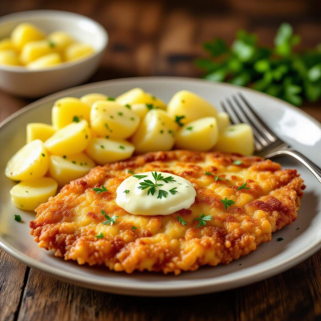 Appetizing Wiener Schnitzel with German Potato Salad