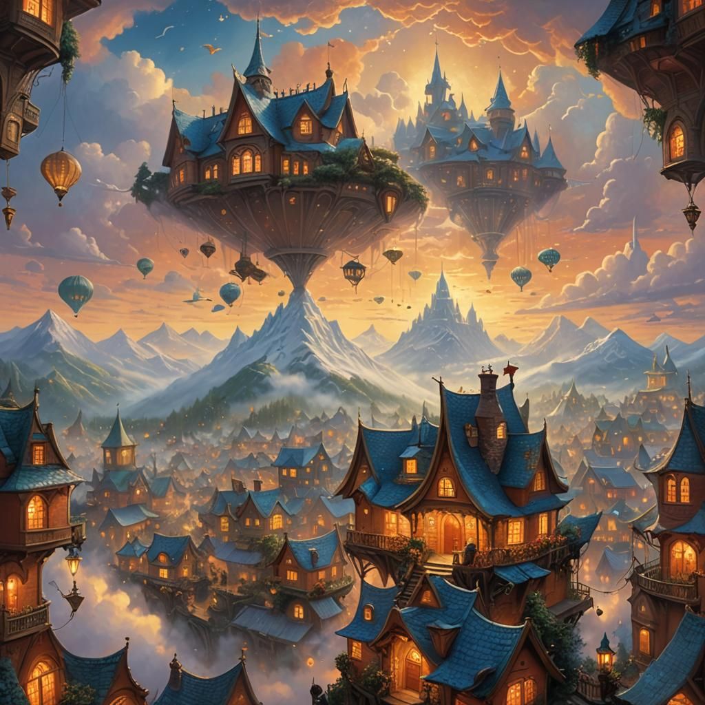 Ethereal Cat City in the Clouds