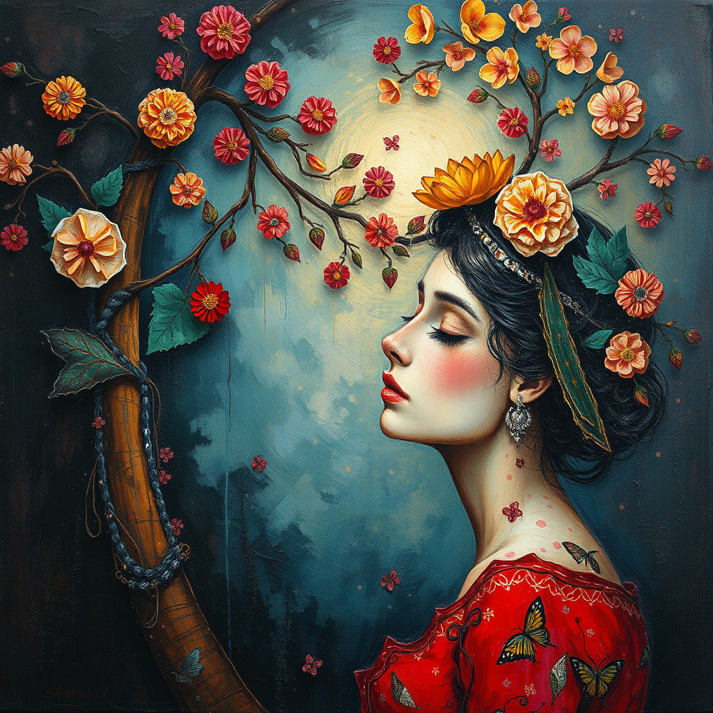 Surreal Portrait: Romantic Oil Painting of the Left Mind
