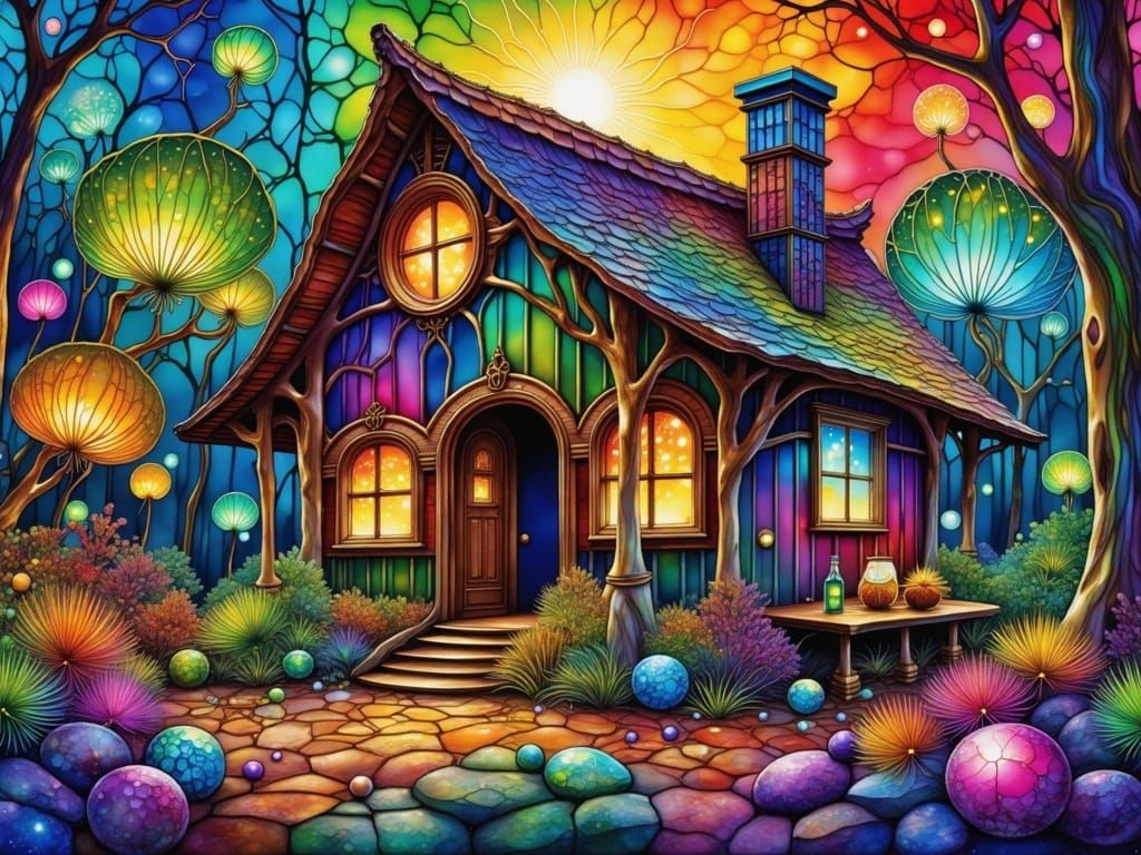 <lora:PR AlcoholWCGlass:1.0> 
hyperdetailed Alcohol Ink hut