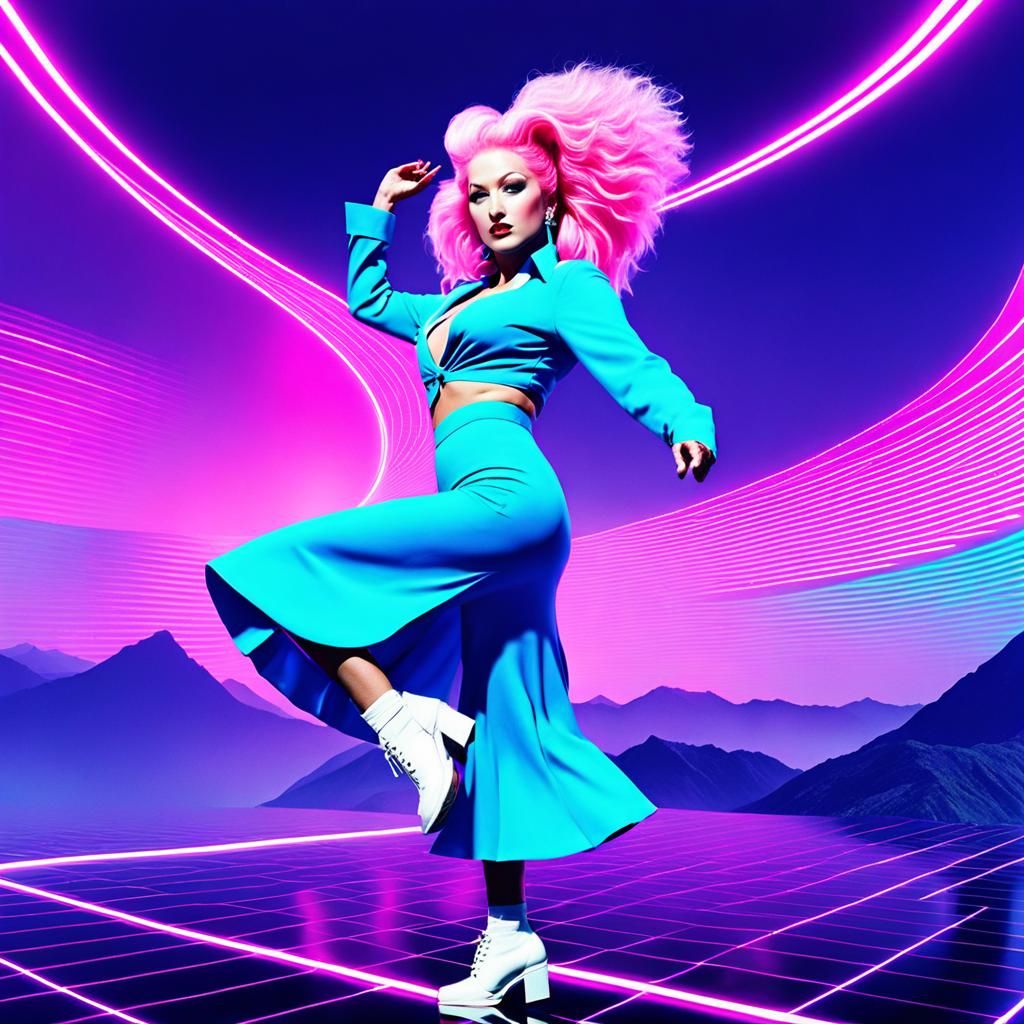 Vaporwave Scene of a Young Woman Dancing