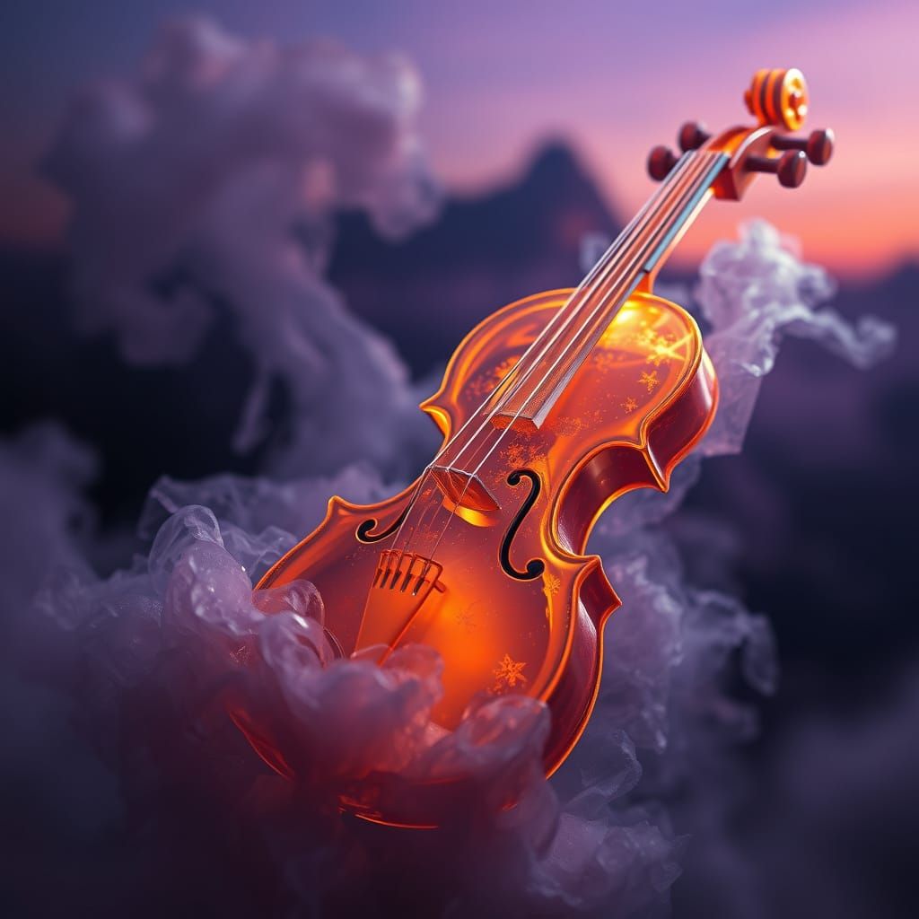 Surreal Crystal Violin Amidst Ethereal Mist