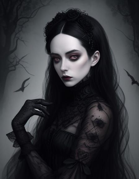 Ethereal Gothic Woman in Velvet and Lace