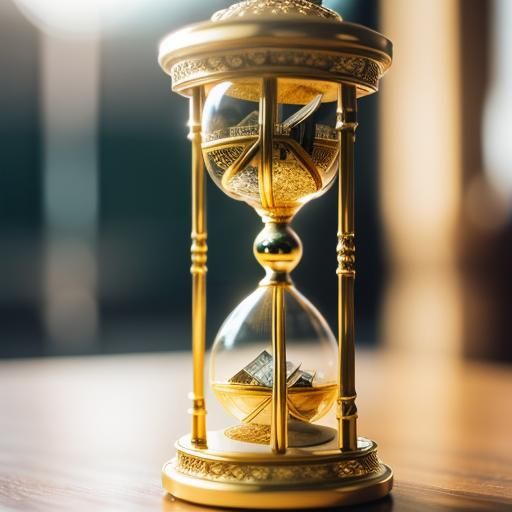 Ornate Hourglass Overflowing with Gold: Hyperrealistic Photo