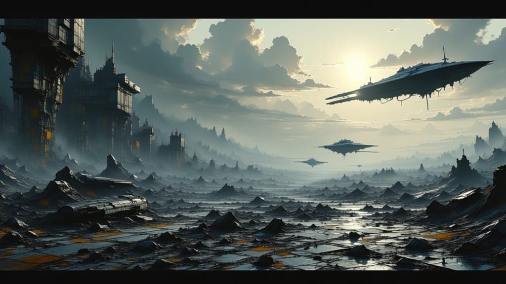 Vast Asteroid Field With Abandoned Spaceships