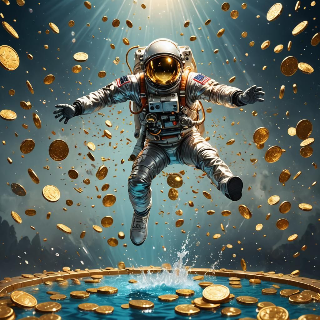 Astronaut Dive into Treasure Pool: Hyperrealistic Concept Ar...