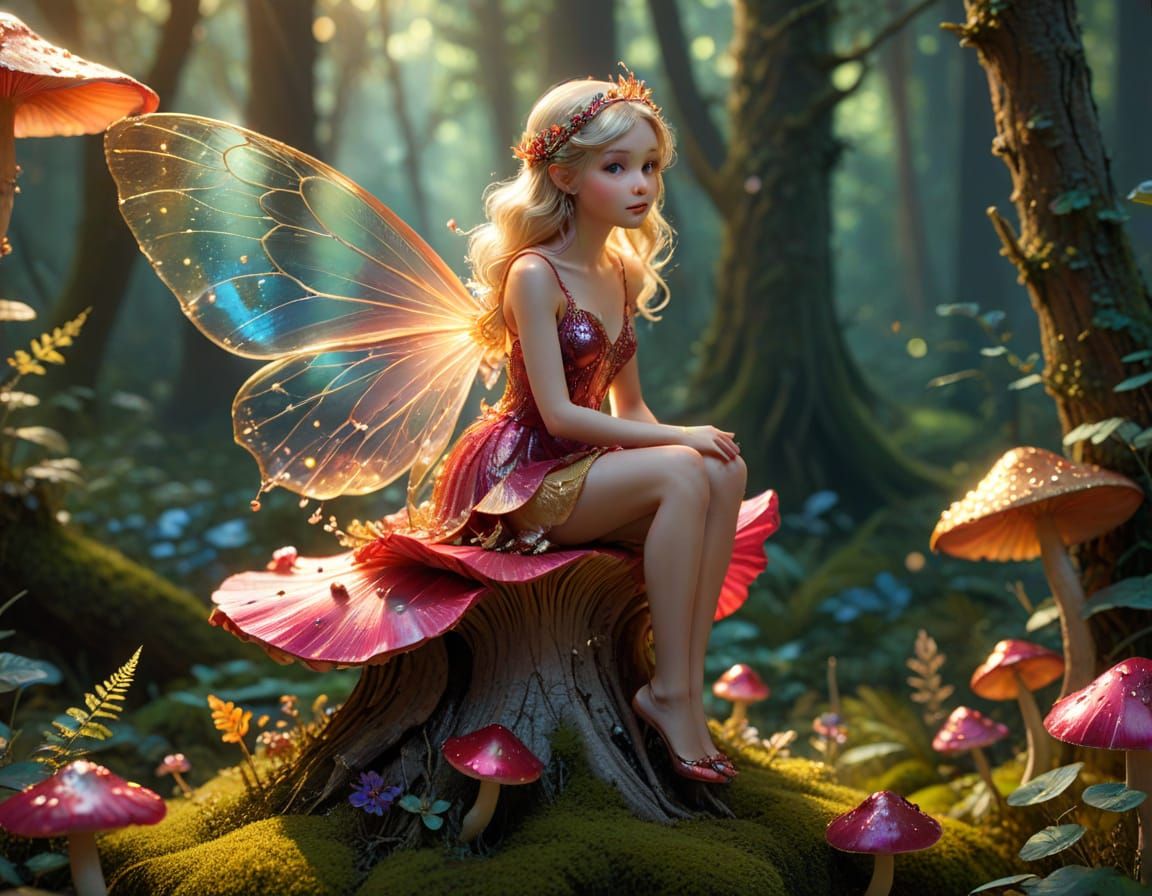 Ethereal Ruby Fairy in Vibrant Forest