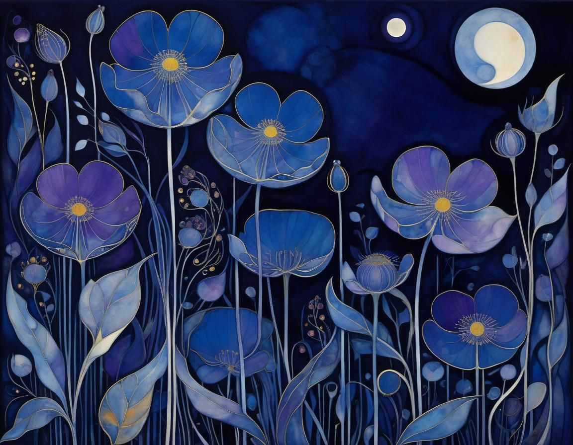 Nocturnal Floral Abstraction in Midnight Hues