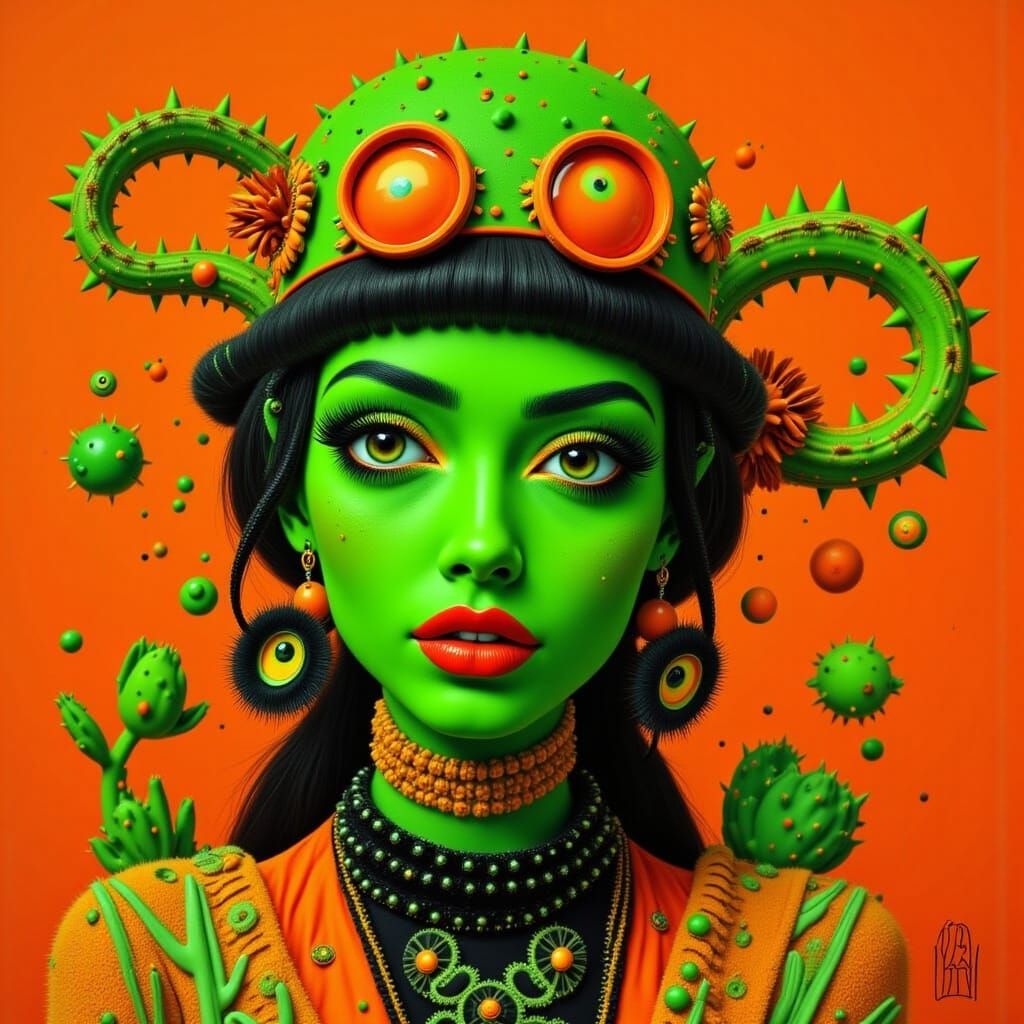 Bauhaus Cactus People in Neon Green and Orange