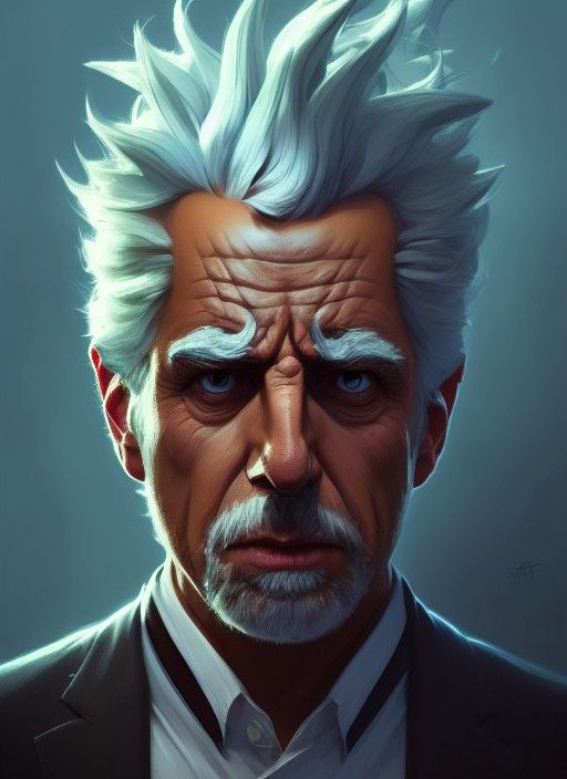 Rick Sanchez Portrait in Maximalist Digital Art Style