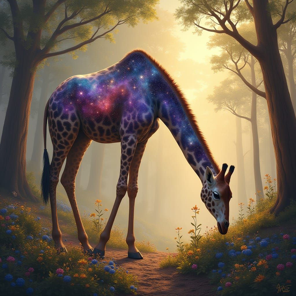 Nebula Giraffe Grazing in Hidden Valley