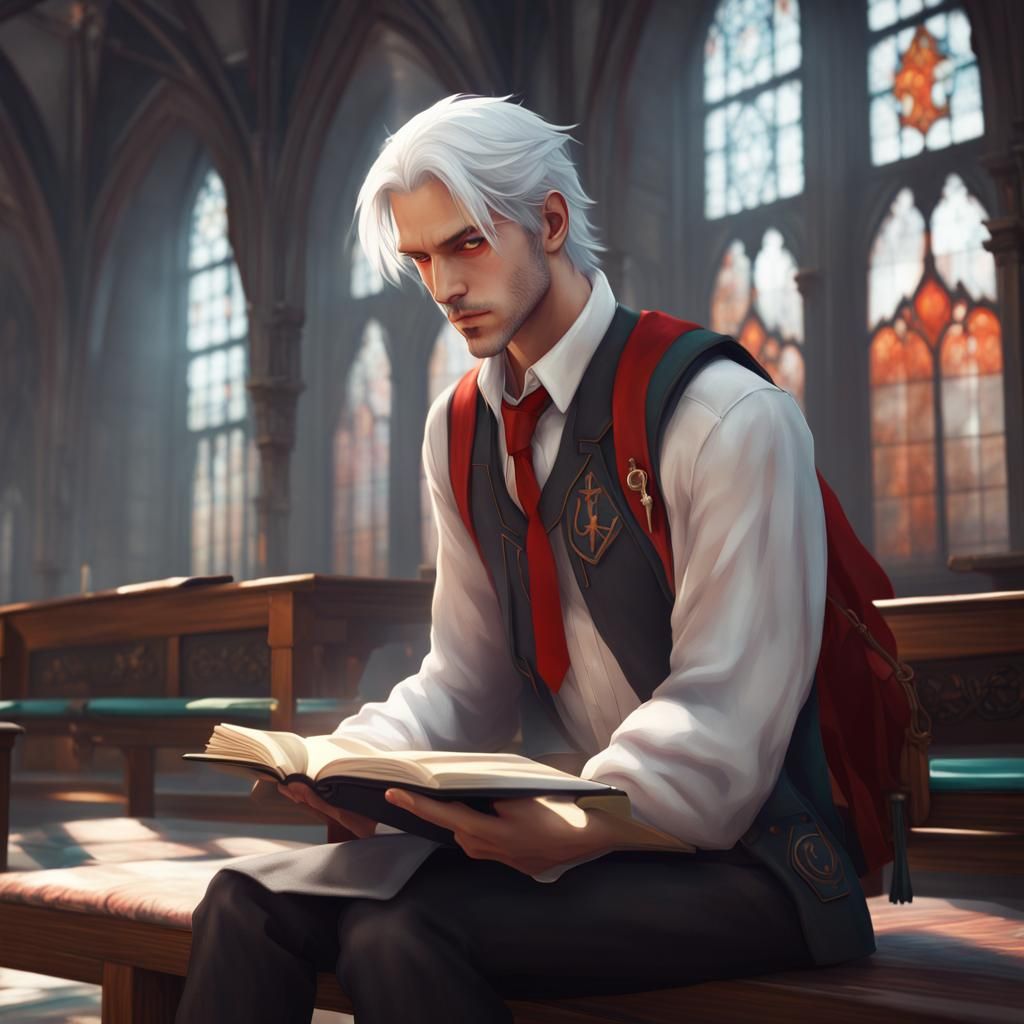 Gothic Student Reading: Hyperdetailed Art Nouveau Style