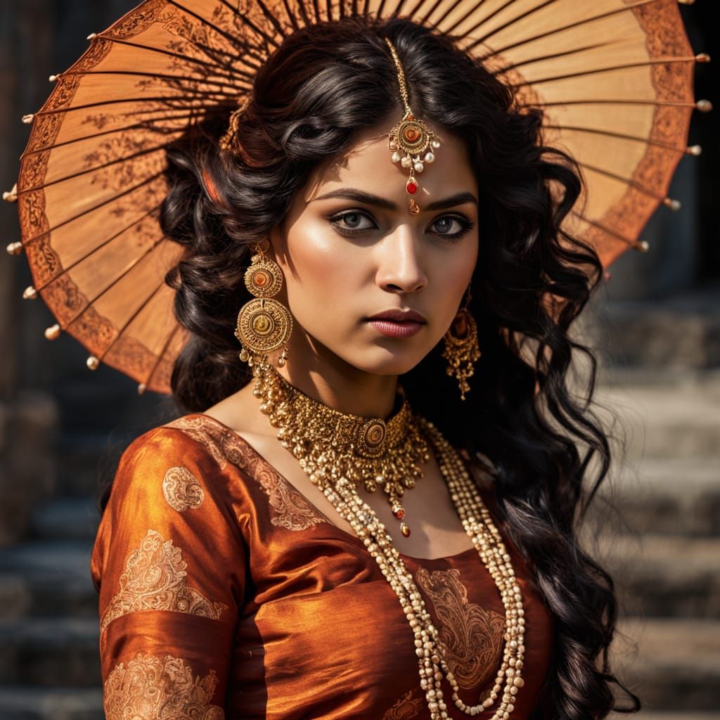 Sultry Siren in Pulp Comic Style with Indian Heritage