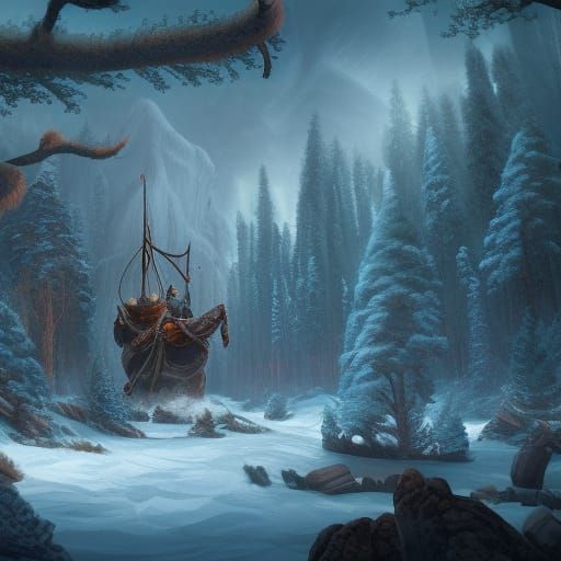 Viking in Winter Forest: Detailed Matte Painting