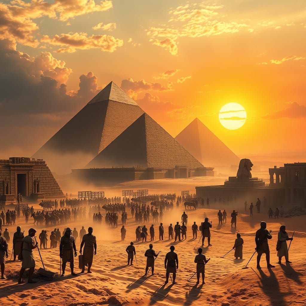 Ancient Egyptian Laborers Construct Majestic Pyramids