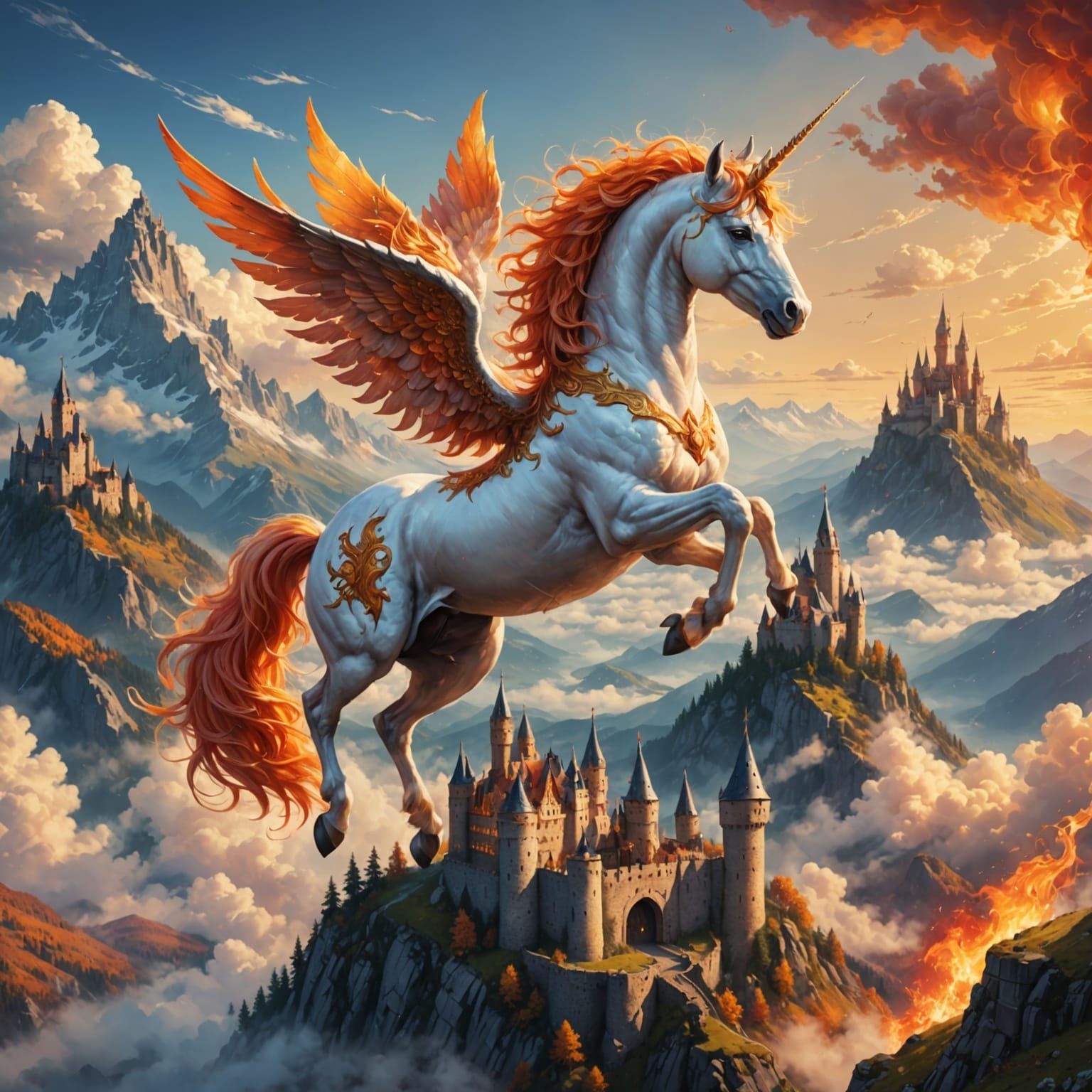 Mythic Unicorn Soars Above Majestic Mountains
