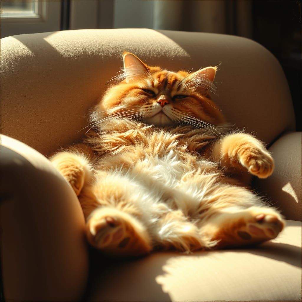 Ginger Cat Lounging in an Armchair as Oil Painting