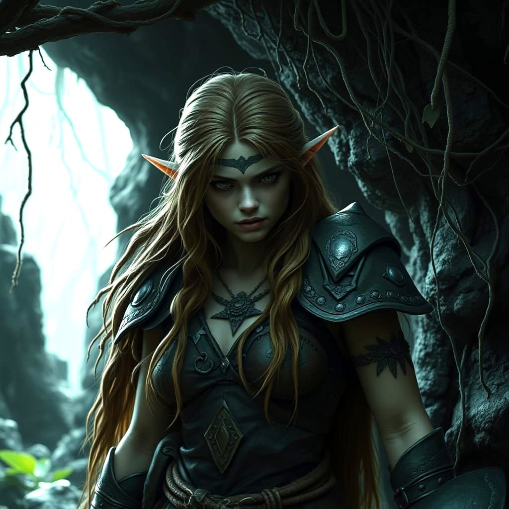 Elvish Champion Rests in Gloomy Forest Cave