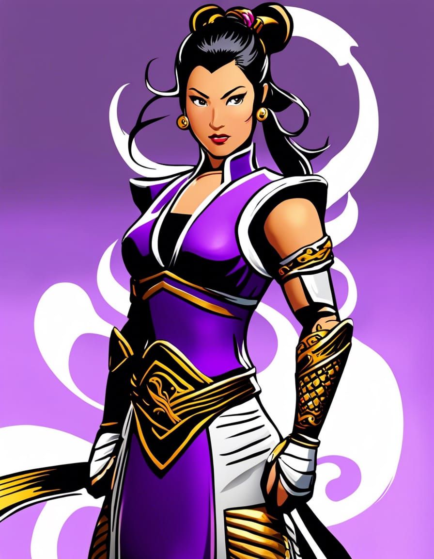 Li Mei: Hyperdetailed Warrior Priestess in Gold